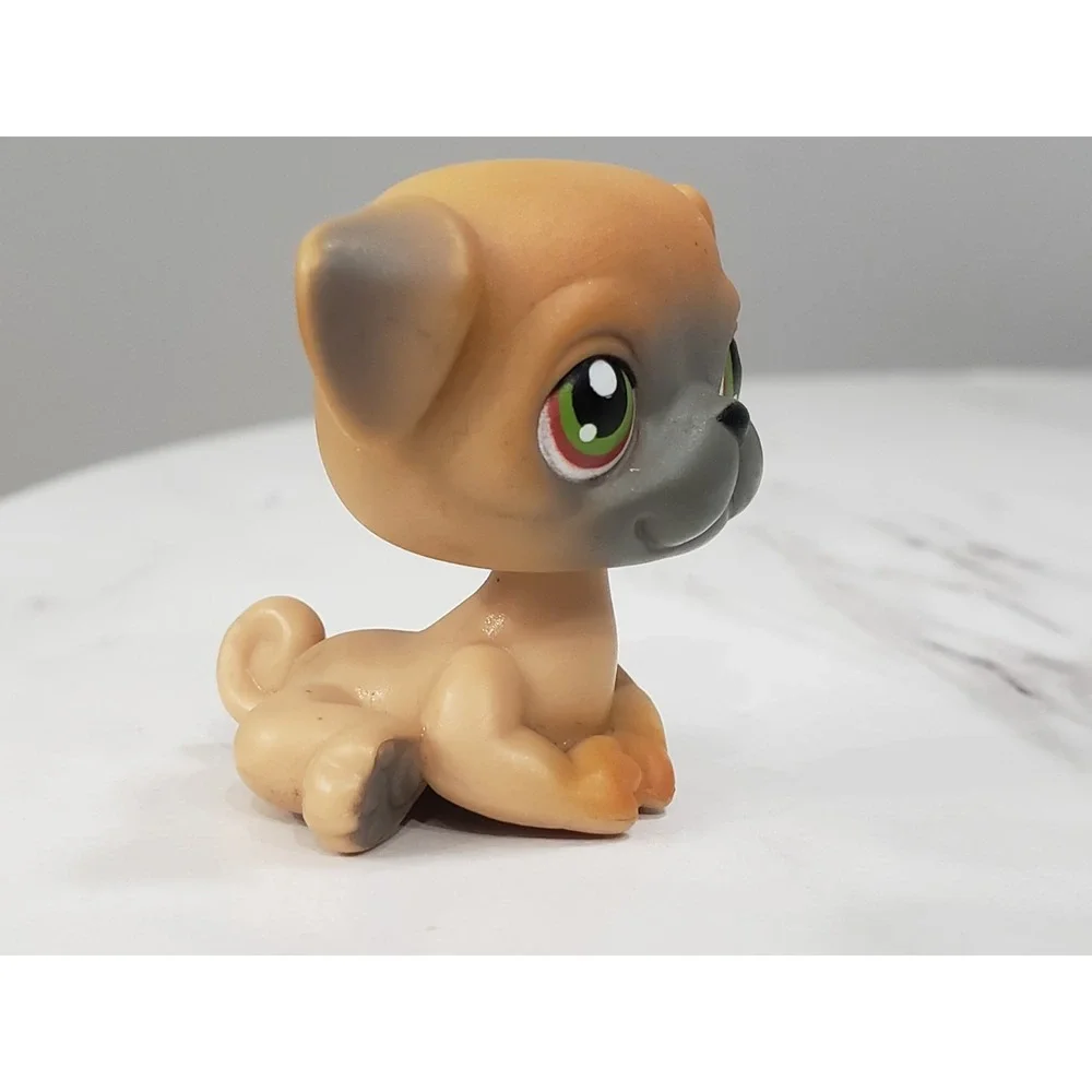 LITTLEST PET‎ SHOP LPS #1221 Vintage Authentic Dog Pug Brown with Green Dot Eyes
